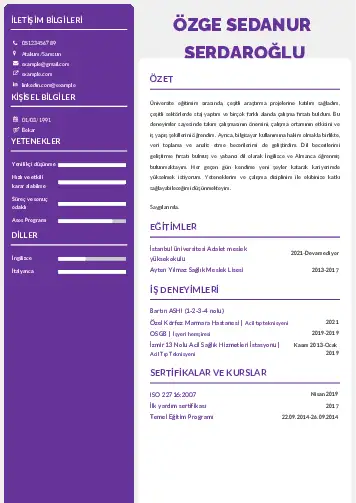 Acil Tıp Teknisyeni CV Örnekleri cv indir